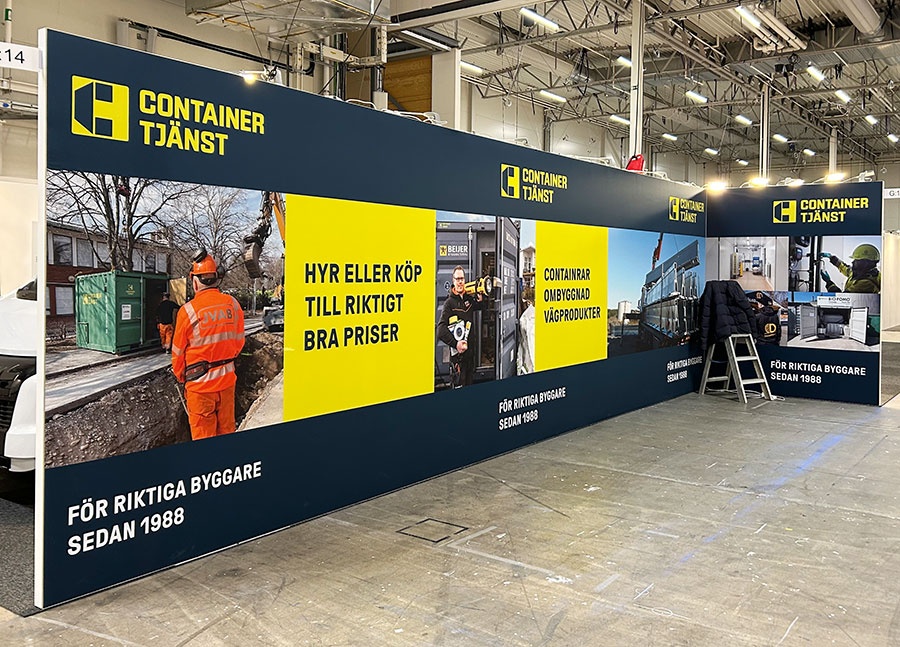BeMatrix-monter för Containertjänst med textiltryck.