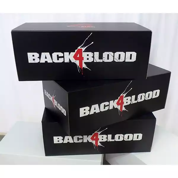 Kartonger för giveaways inför lanseringen av Back4Blood.