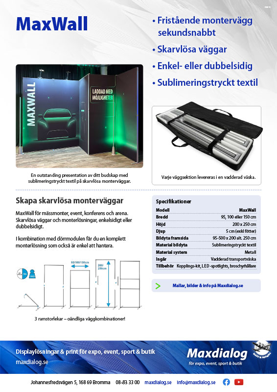 MaxWall produktblad.