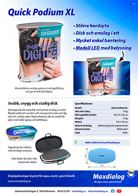 Quick Podium XL produktblad.
